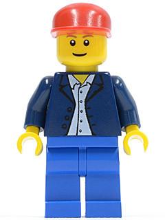 LEGO Minifigure-Dark Blue Jacket, Light Blue Shirt, Blue Legs, Red Cap-Town / City-TWN035-Creative Brick Builders